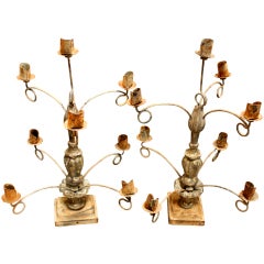 Pair of Italian Silver Gilt and Metal Candelabras