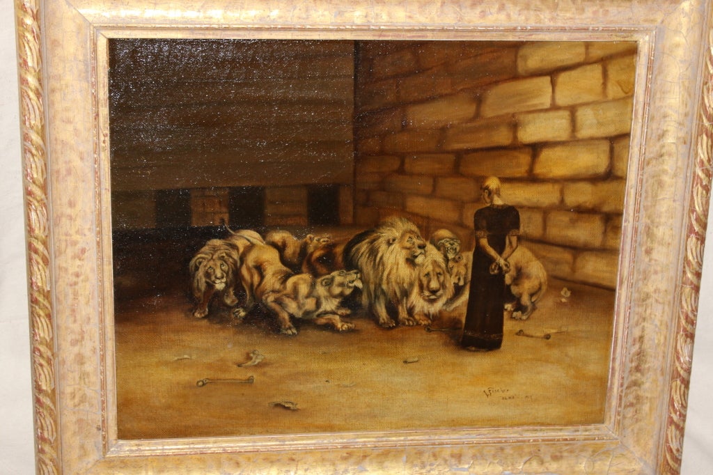 European Oil Painting of Daniel with Lions