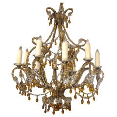 (10) Light Crystal Amber Beaded Chandelier C. 1930
