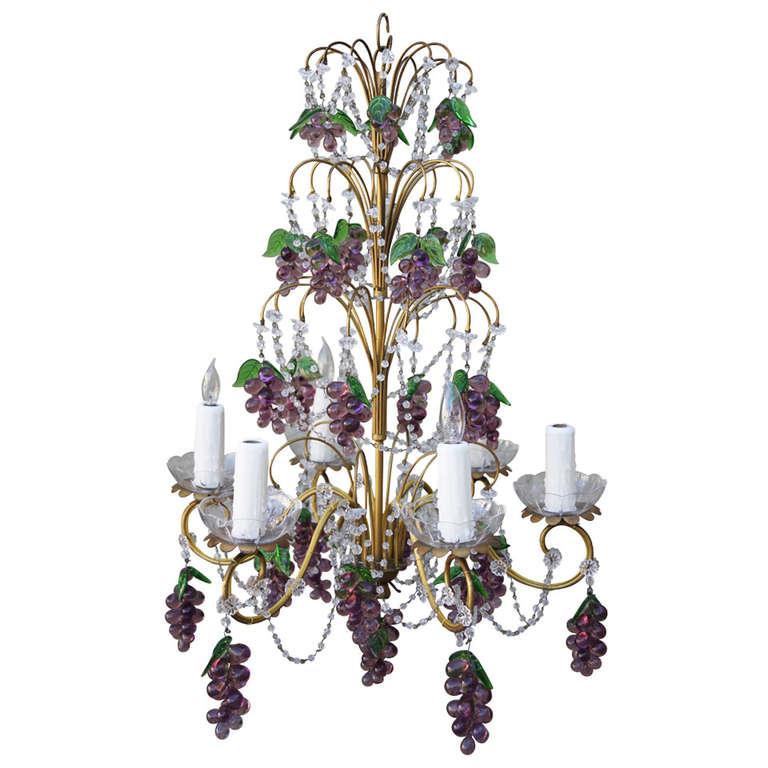 Six Light French Beaded Grape Chandelier For At 1stdibs Six Light French Beaded Grape Chandelier For