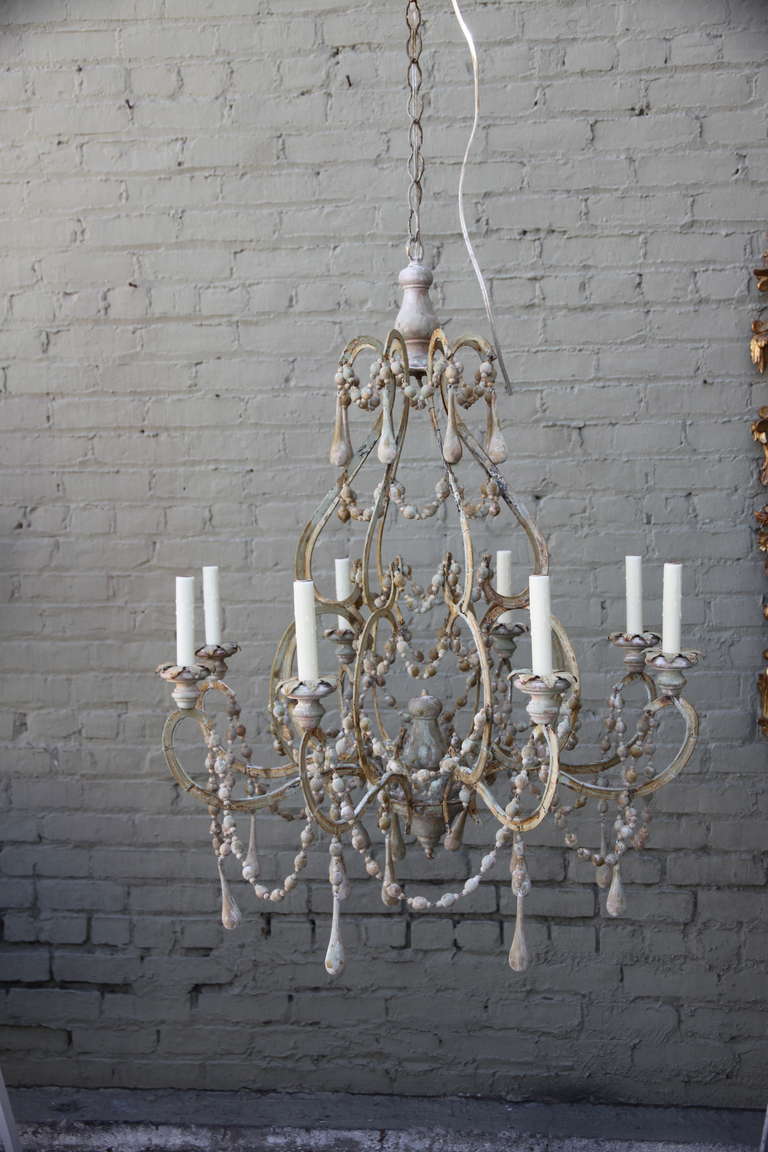 Eight Light Italian Painted Wood Beaded Chandelier At 1stdibs 8 Light Italian Painted Wood Beaded Chandelier With Drops Throughout Newly Wired