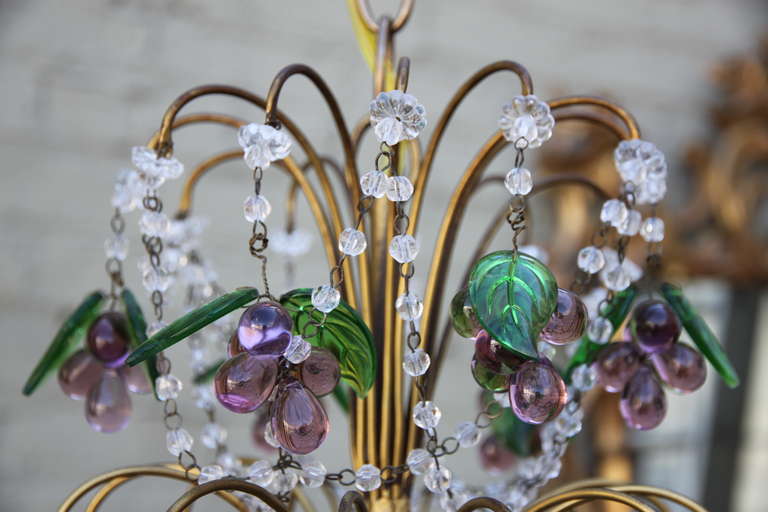 Mid-20th Century Six-Light French Beaded Grape Chandelier