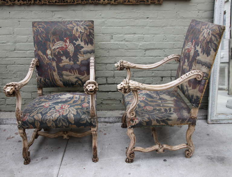 Wood Pair of 19th Century Tapestry Armchairs