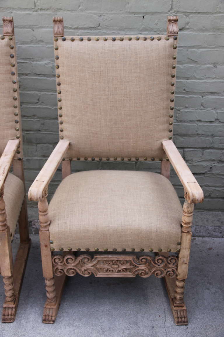 Other Pair of Spanish Burlap Upholstered Armchairs