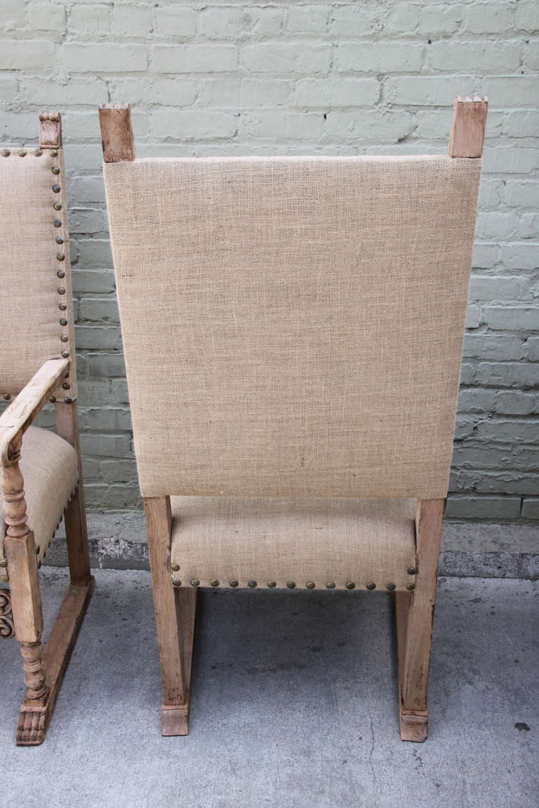 Pair of Spanish Burlap Upholstered Armchairs 1