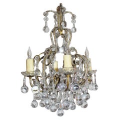 Vintage Four Light Crystal and Beaded Chandelier C. 1930