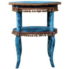 Spanish Two Tier Oval Blue Mohair Table w/Tassel Fringe C.1900