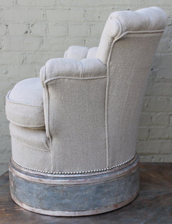 Belgium Linen Chairs with Painted & Parcel Gilt Bases, Pair