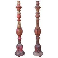 Pair of 19th C. Italian Painted Candlesticks