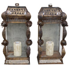 Pair of Spanish Tole Lantern Sconces C. 1900's