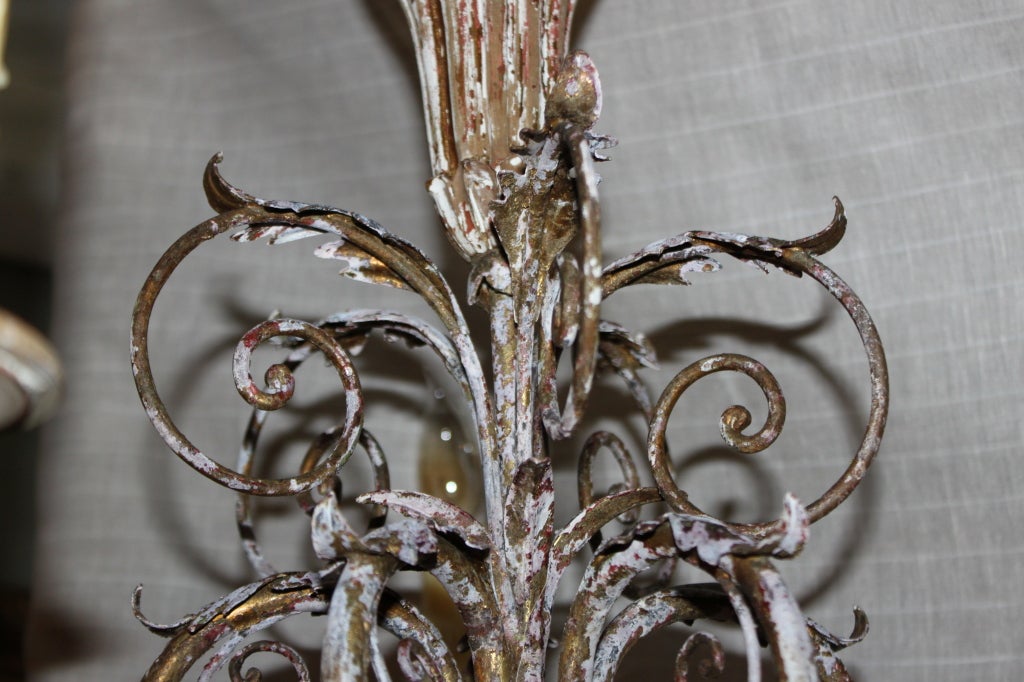 (5) Light Italian Carved Wood and Iron Chandelier 2