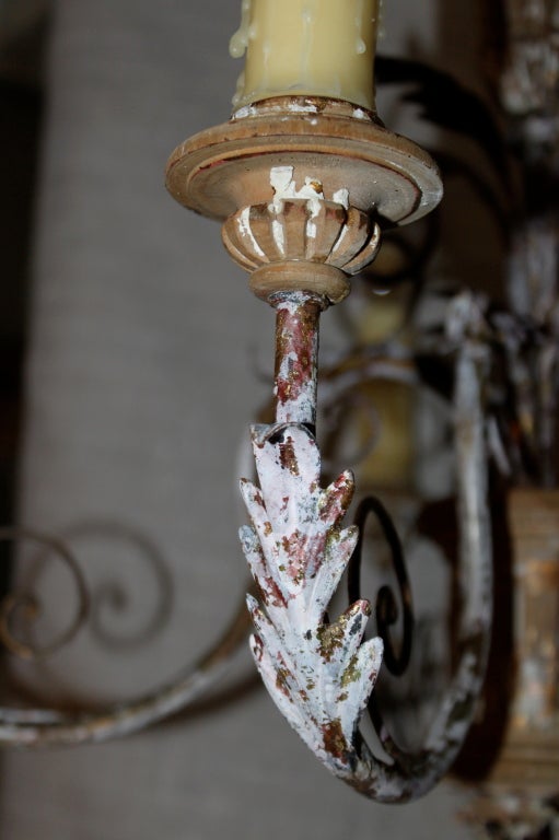 (5) Light Italian Carved Wood and Iron Chandelier 3