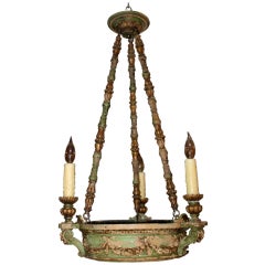 Painted Italian Carved (3) Light Chandelier