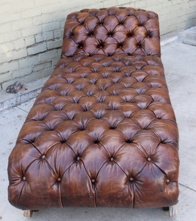 Wood Leather Tufted Chaise Longues C. 1900's