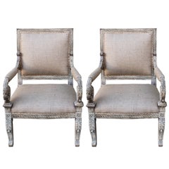 Pair of Carved Painted Italian Armchairs