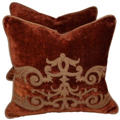 Pair of 19th Century Embroidered Velvet Pillows