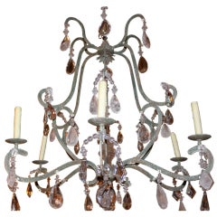 Painted Wrought Iron Crystal Chandelier