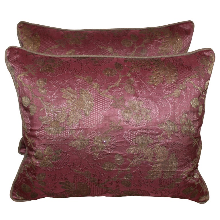 Pair of 19th Century Italian Metallic Silk Pillows