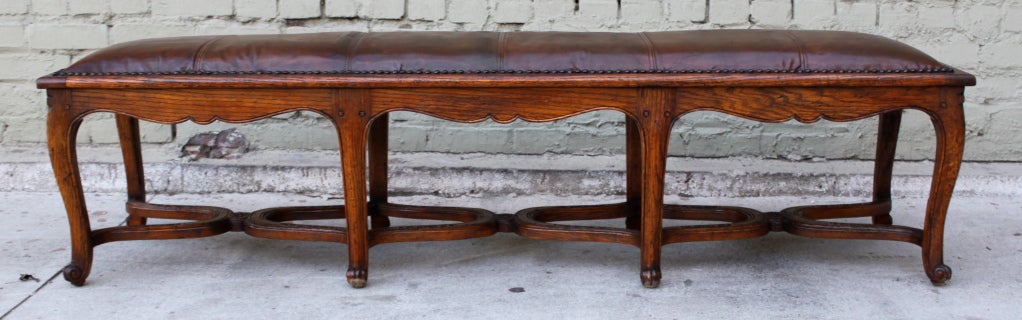 Carved French Leather Upholstered Bench 2