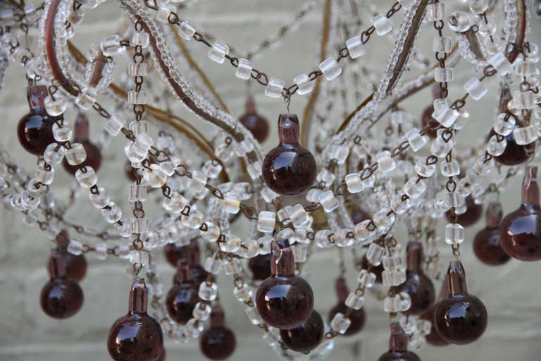 Italian Macaroni Crystal Beaded Chandelier with Amethyst Drops In Excellent Condition In Los Angeles, CA