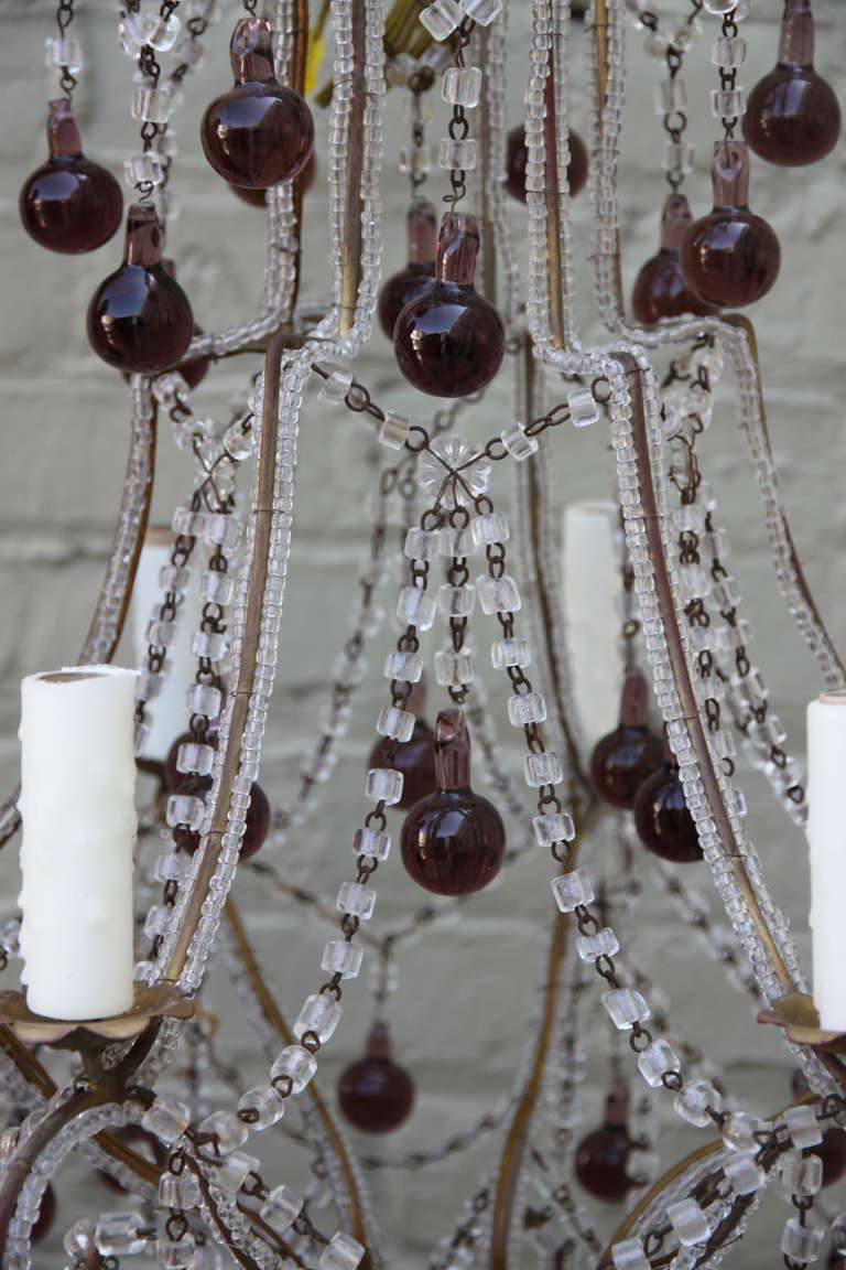 Metal Italian Macaroni Crystal Beaded Chandelier with Amethyst Drops