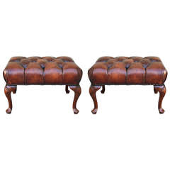 Pair of French Leather Tufted Benches