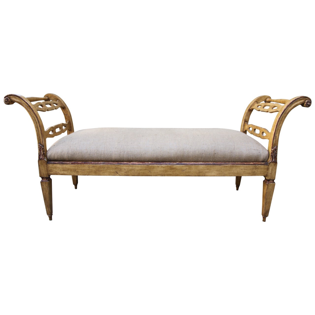 Italian Panted and Parcel-Gilt Bench