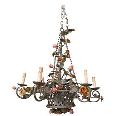 French Tole Painted Floral Chandelier