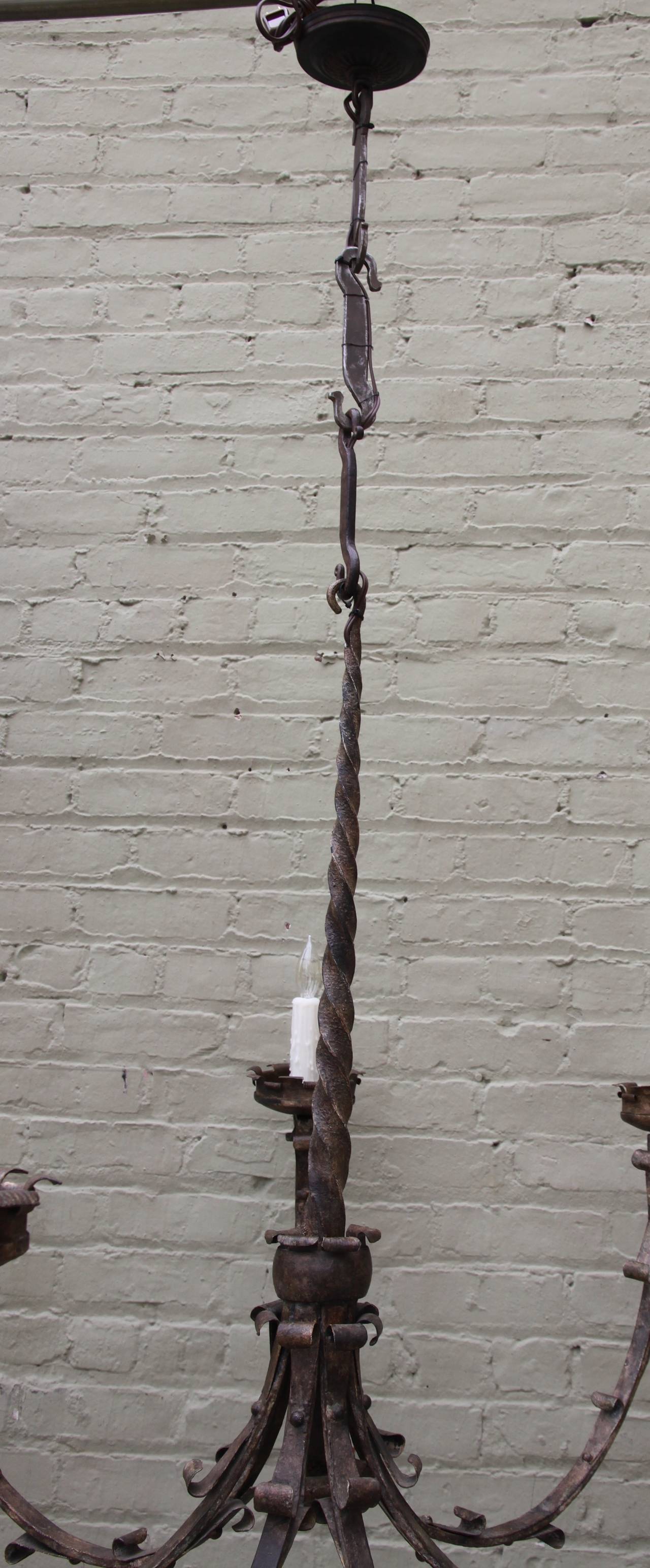 Early 20th Century Spanish Wrought Iron Seven-Arm Chandelier