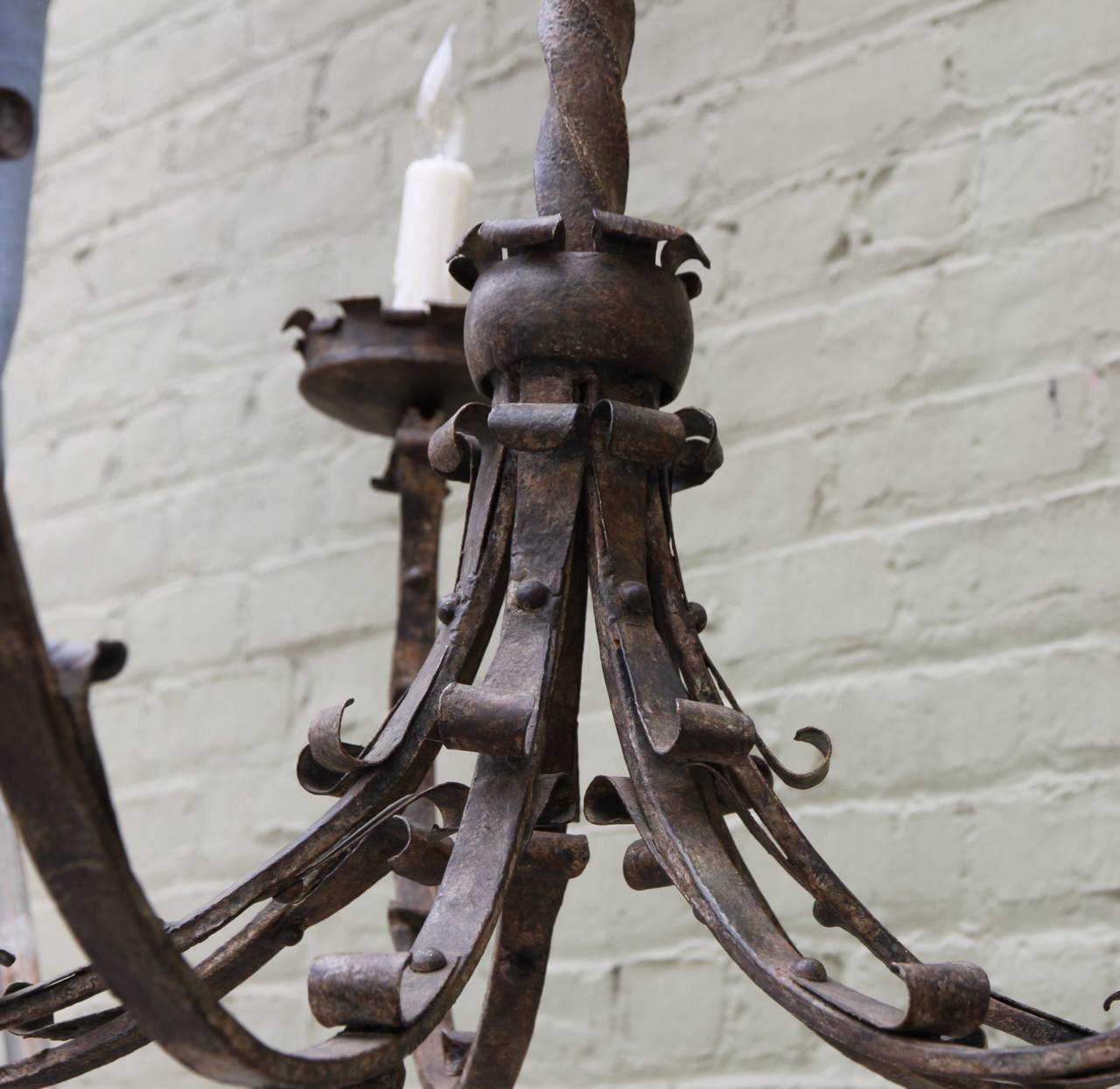 Spanish Wrought Iron Seven-Arm Chandelier In Excellent Condition In Los Angeles, CA