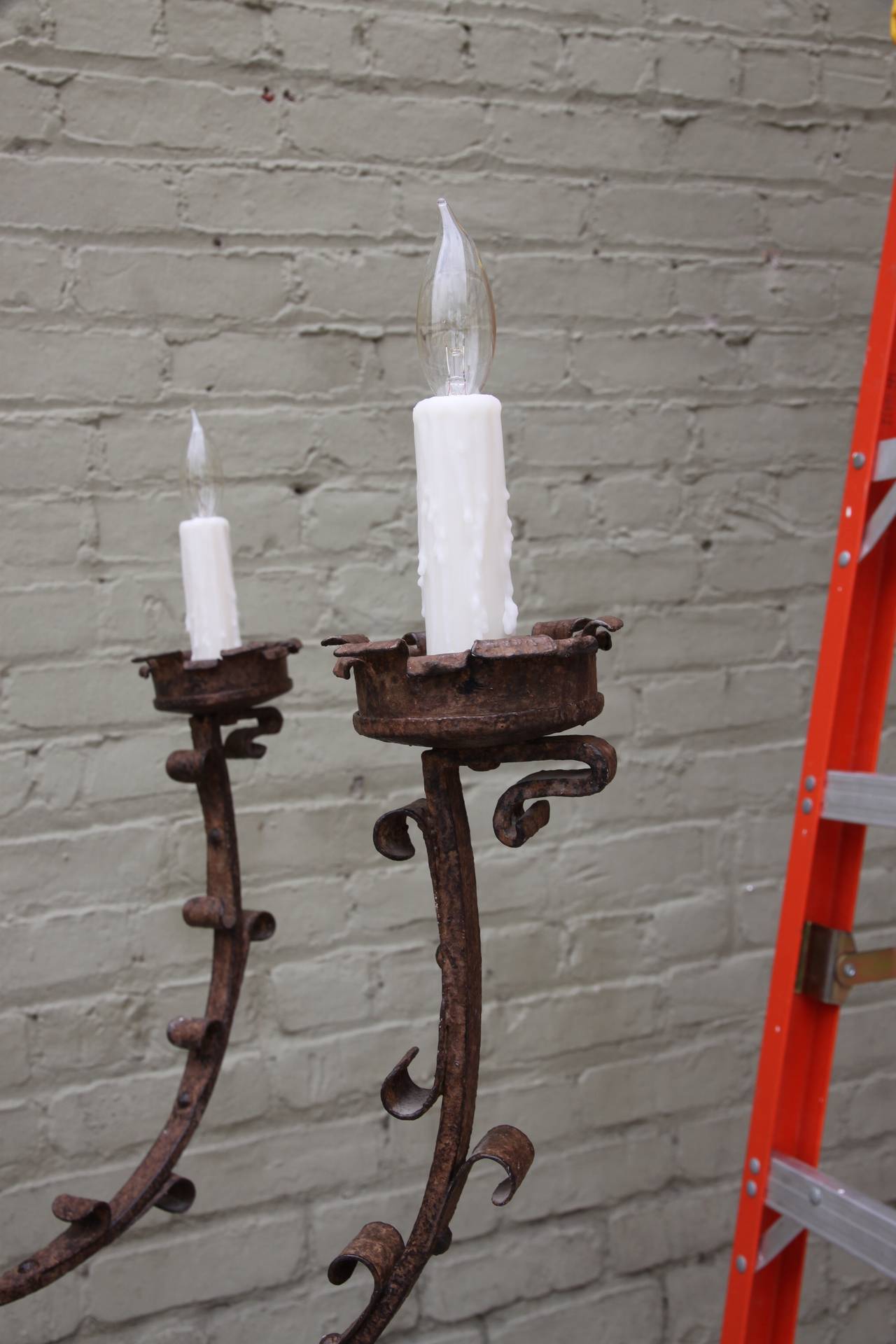Early 20th Century Spanish Wrought Iron Five-Arm Chandelier