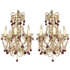Pair of Crystal Beaded Drop Chandeliers