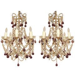 Pair of Crystal Beaded Drop Chandeliers