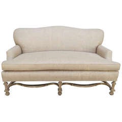 Italian Burlap Upholstered Settee