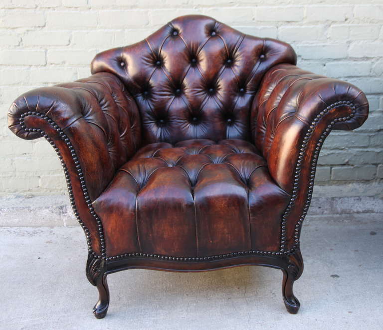 Other Pair of French Leather Tufted Armchairs