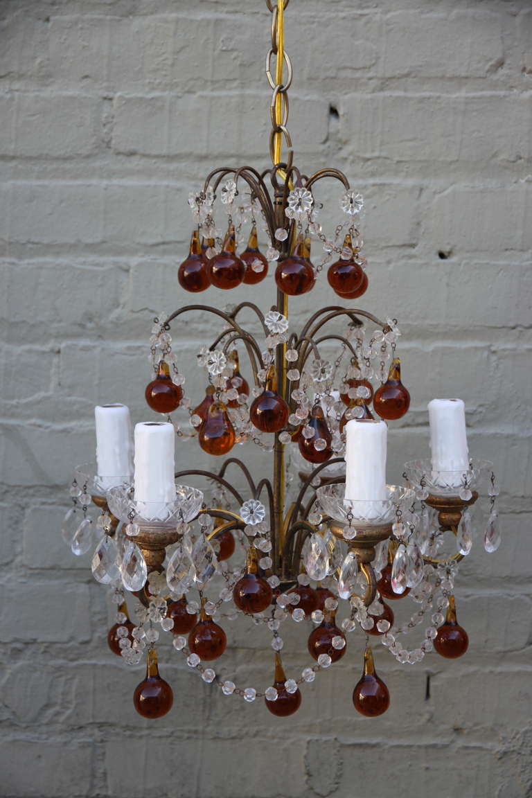 Five Light Crystal Beaded Chandelier with Amber Drops