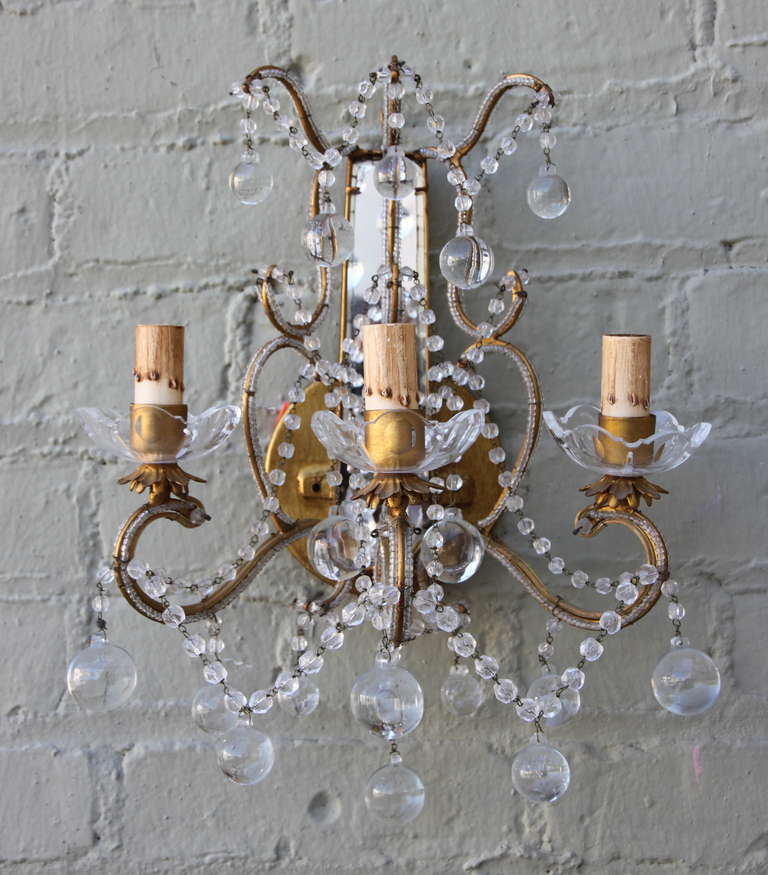 Pair of Mirrored Macaroni Crystal Sconces