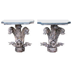 Carved Prince of Wales Feather Consoles with Mirrored Tops