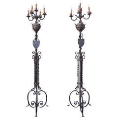 Vintage Monumental Spanish Wrought Iron Torchieres