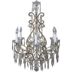 Six Light Italian Macaroni Beaded Chandelier with Crystal Bobeches