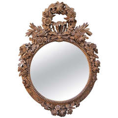 Monumental French Carved Mirror with Flowers