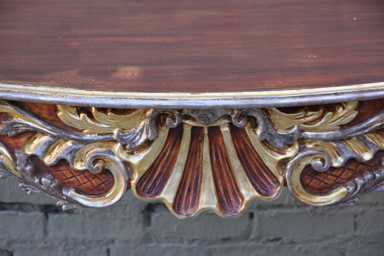 French Carved Painted & Parcel Gilt Console 1