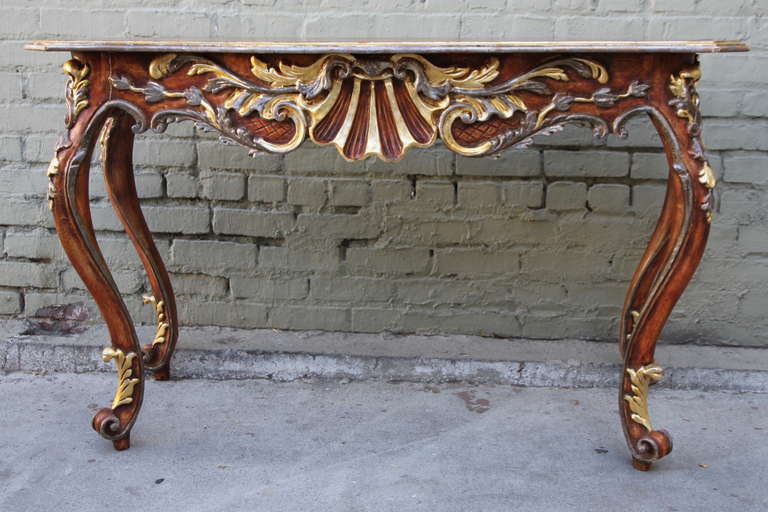 French Carved Painted & Parcel Gilt Console In Good Condition In Los Angeles, CA