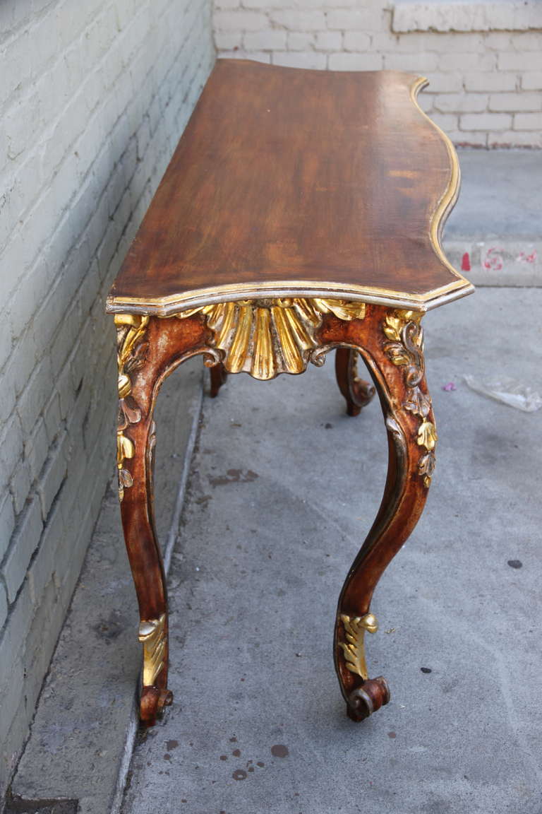 French Carved Painted & Parcel Gilt Console 4