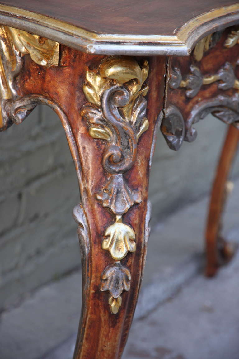 French Carved Painted & Parcel Gilt Console 2