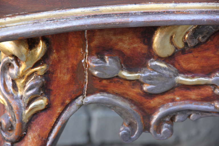 French Carved Painted & Parcel Gilt Console 5