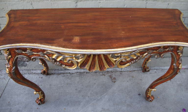 Mid-20th Century French Carved Painted & Parcel Gilt Console