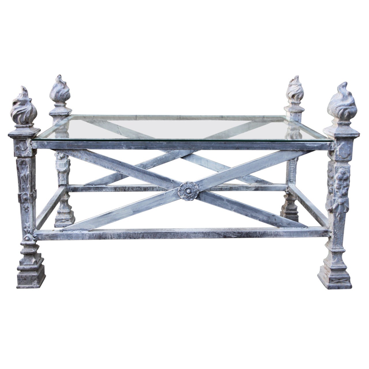 English Coffee Table with Flamed Torch Finials