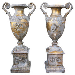 Pair of Giltwood and Painted Neoclassical Style Urns