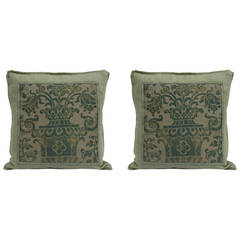 Retro Authentic Green Fortuny Textile Pillows, Pair